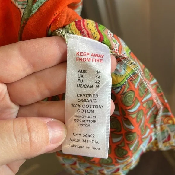 Tropical M Floral Reversible Orange White Organic Cotton 100% Sleeveless Dress - Picture 4 of 6